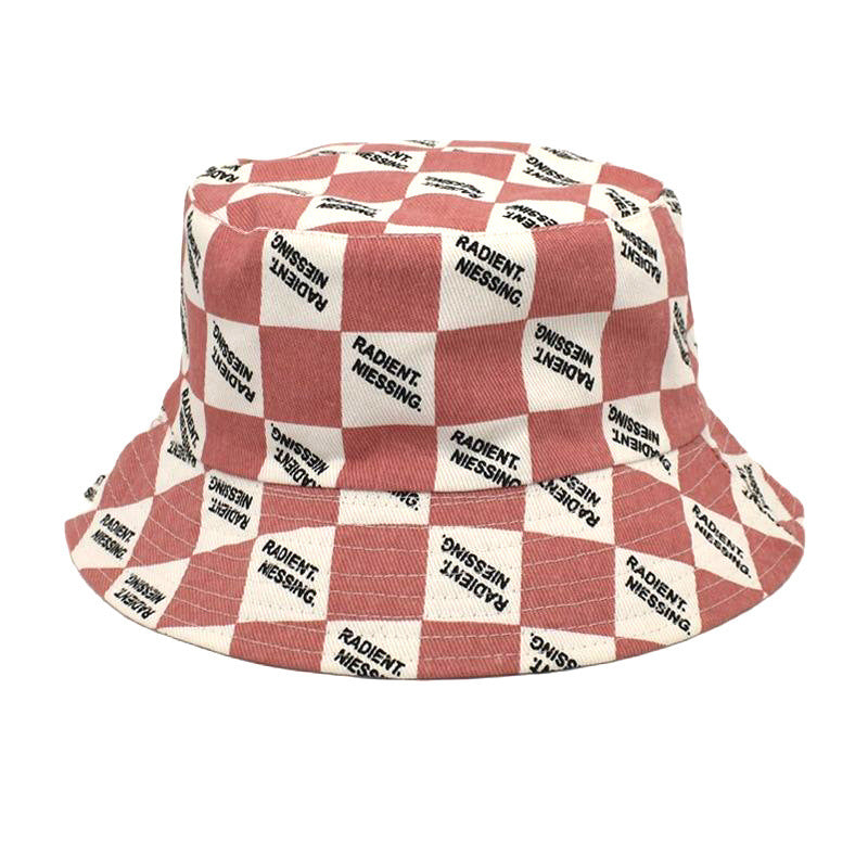 Letter Plaid Bucket Hat Women's Fashion Double-sided Wear Bucket Hat