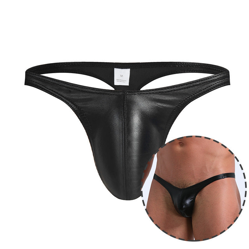 Sexy Men's Underwear Solid Color Bright T-back Imitation Leather