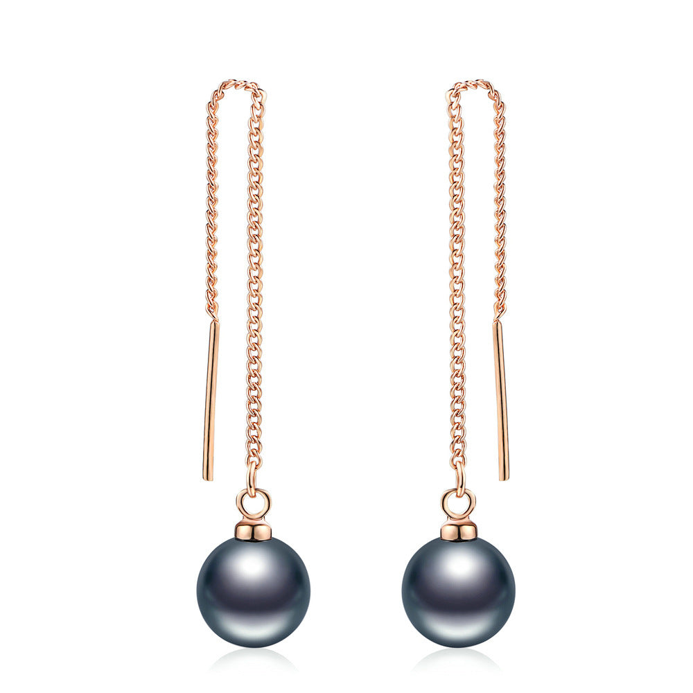 Popular Jewelry Simple Pearl Ear String Rose Gold Earrings