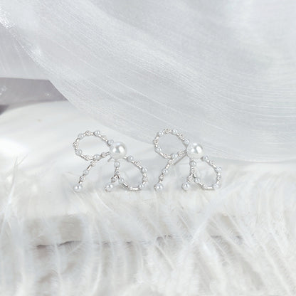 Pearl Bow Stud Earrings Women's High Sense