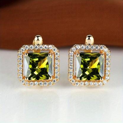 Platinum Super Square Full Diamond Large Zircon Stud Earrings