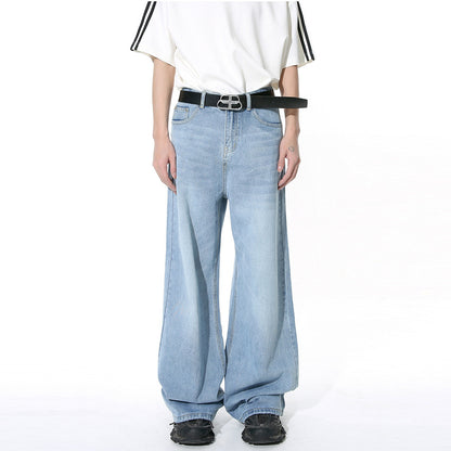 Retro Washed Pattern Simple Straight Casual Jeans