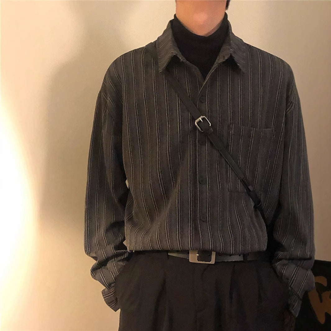 Retro Loose-fitting Striped Long Sleeves Shirt