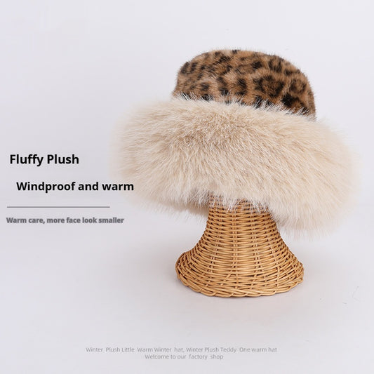 Autumn And Winter Plush Leopard Print Mongolian Cap Thickened Cold Protection