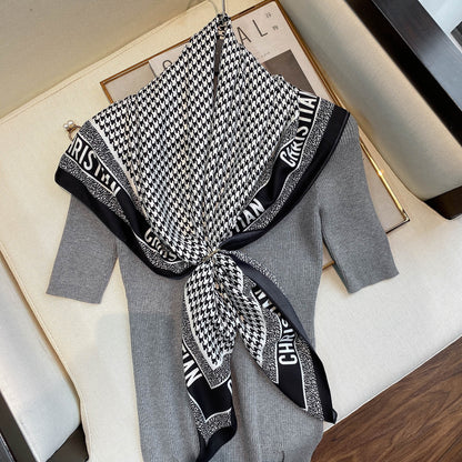 Spring Summer Geometric Pattern Blue Plain Print Scarf