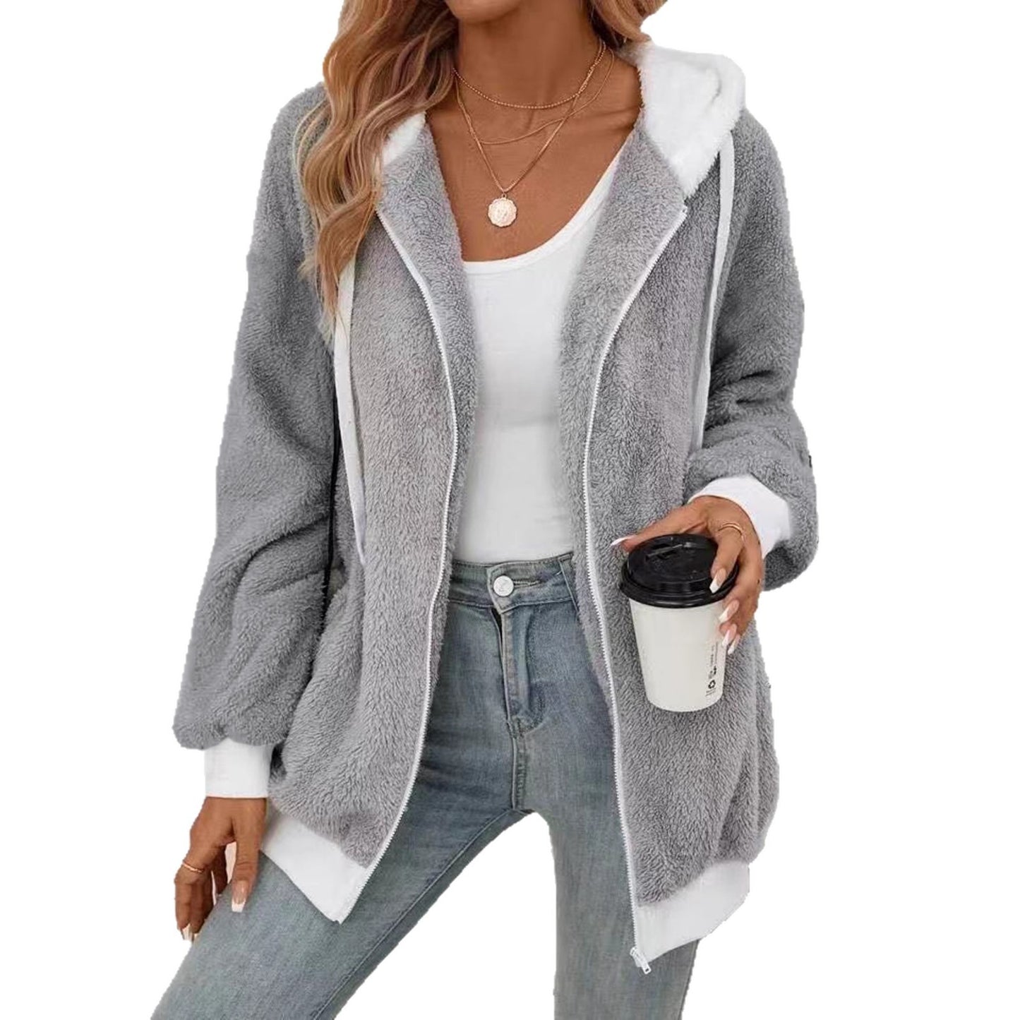 Women's Casual Multicolor Double-sided Plush Zipper Plush Coat