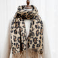 Double-sided Leopard Print Scarf With Thick Tassels  Cashmere To Keep Warm