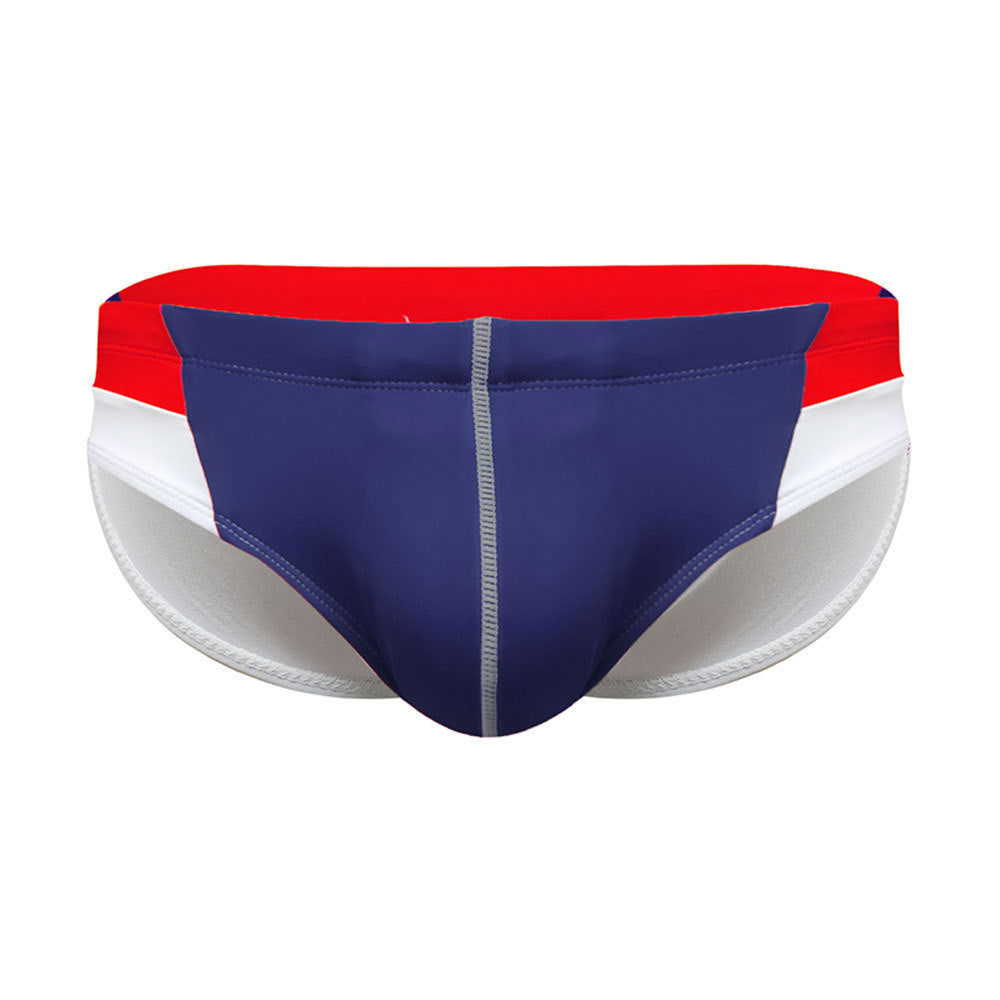New Men's Bright Line Color Matching Swim Briefs Hip Drainage Line