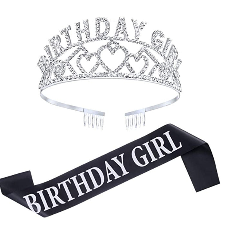 Flash Diamond Birthday Crown Party Decoration Headband Prom Headwear Set