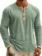 Digital Printing Two-tone Henley Shirt 3-button Men's Casual Long Sleeve