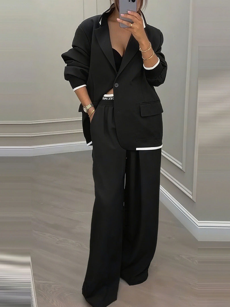 Women's Temperament Long Sleeve Jacket Casual Wide-leg Pants Suit