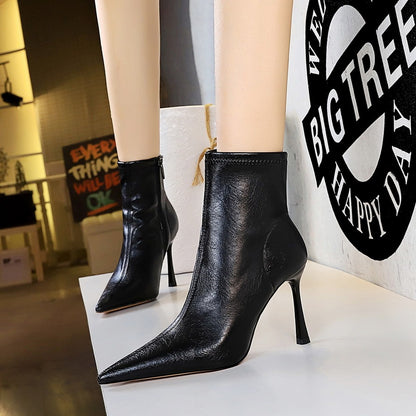 Ultra High Heel Stiletto Pointed Winter Side Zipper Short Boots