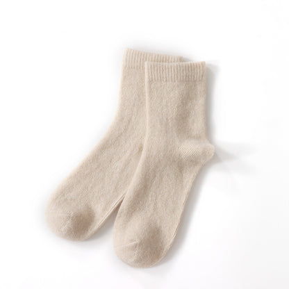 Mid-High Tube Pure Color Cashmere Socks Unisex Maternity Socks Winter Cold Thick Socks Warm