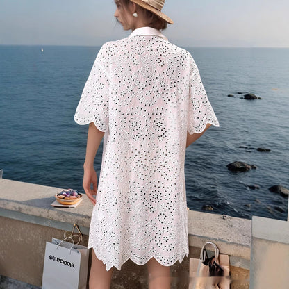Hollow Cardigan Fashion Short Sleeve Dress