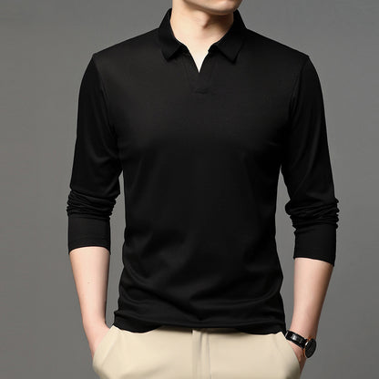Men's Solid Color Shirt Casual Cotton Lapel Long Sleeve Top