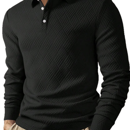 Men's Versatile Solid Color Fashion Lapel Long Sleeve Polo Shirt
