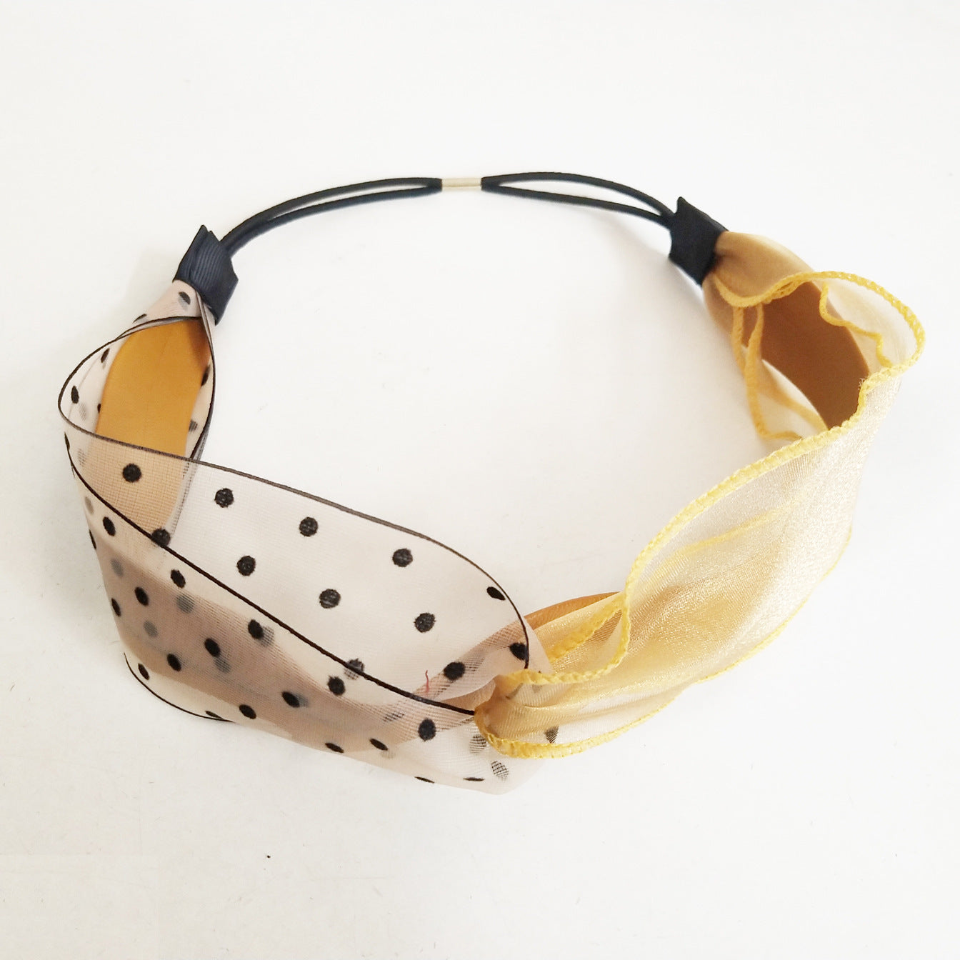 Polka-dot Mesh Contrast Color With Wavy Cross Hairband