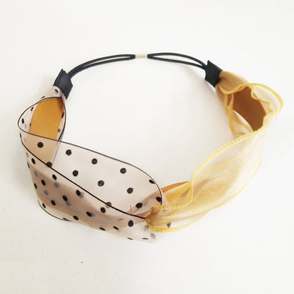 Polka-dot Mesh Contrast Color With Wavy Cross Hairband
