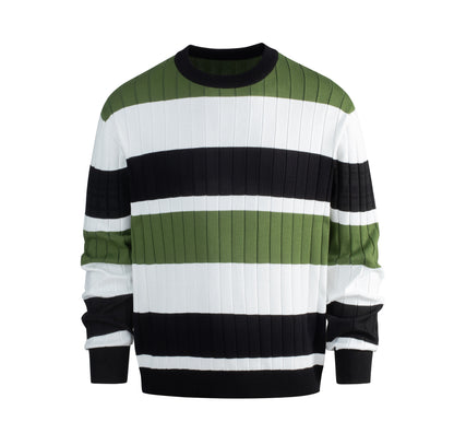 Men's Casual Contrast Color Striped Pullover