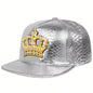 Crown Metal Label Hip Hop Hat European And American PU Leather Flat Eaves Cap