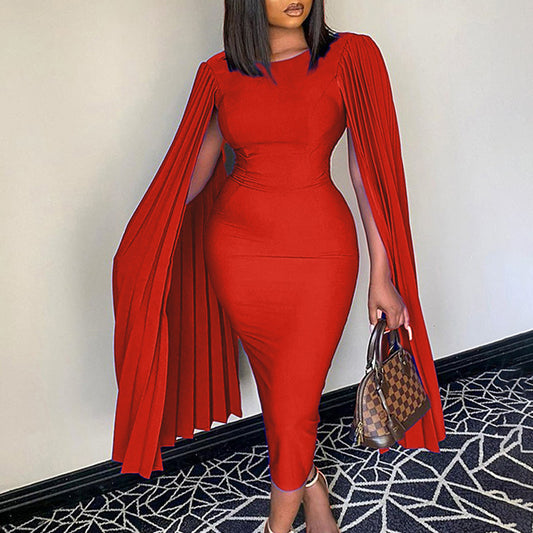 Fashion Pleated Ol Cape Plus Size Gown
