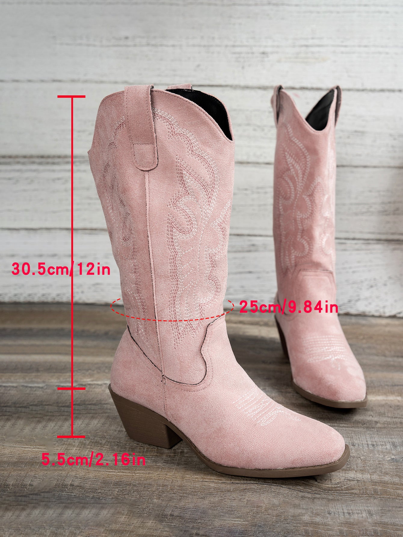 Pointed Toe Western Cowboy Boot Women's Large Size Embroidered Thick Boots