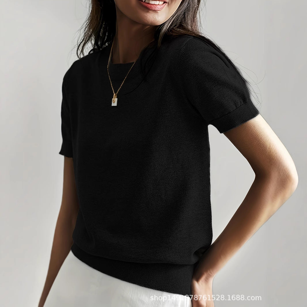 Round Neck Short Sleeve Thin Loose Casual Women's Sweater