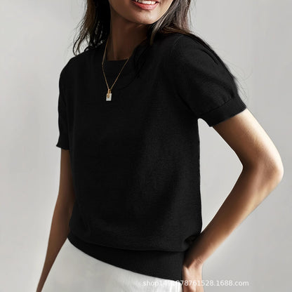 Round Neck Short Sleeve Thin Loose Casual Women's Sweater