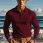 American Men's T-shirt Waffle Casual Polo Collar Button Slim-fit Long Sleeve