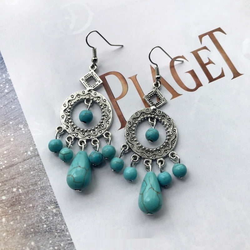 European And American Elegance Retro Turquoise Earrings
