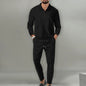 Waffle Solid Color Zipper Long Sleeve Trousers Suit Men