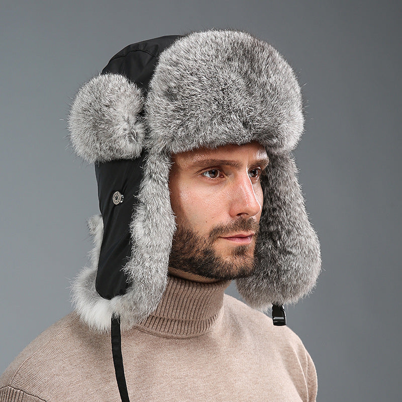 Rabbit Fur Unisex Thickened Warm Ear Protection Cold-proof Outdoor Hat