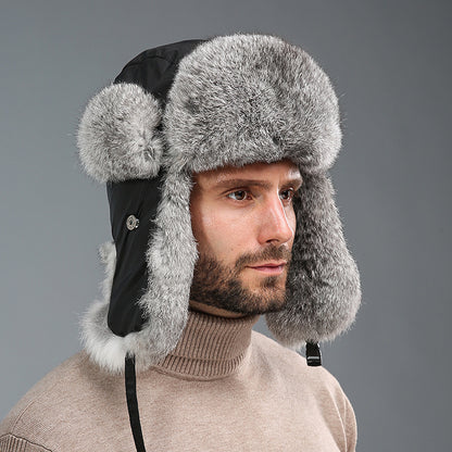 Rabbit Fur Unisex Thickened Warm Ear Protection Cold-proof Outdoor Hat
