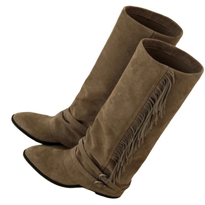 Women's Belt Buckle Long Vintage Tassel Western Cowboy Boot