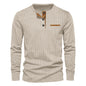 Men's Independent Stand Corduroy Casual Henley Slim Solid Color Long Sleeve T-shirt