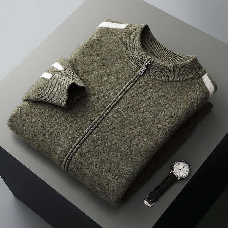 Fashionable All-match Casual Woolen Sweater Four Flat Air Layer Thickened Half Turtleneck Pure Wool Cardigan