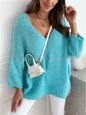 Loose And Idle Pullover Sweater V-neck Excellent Long Sleeve Top