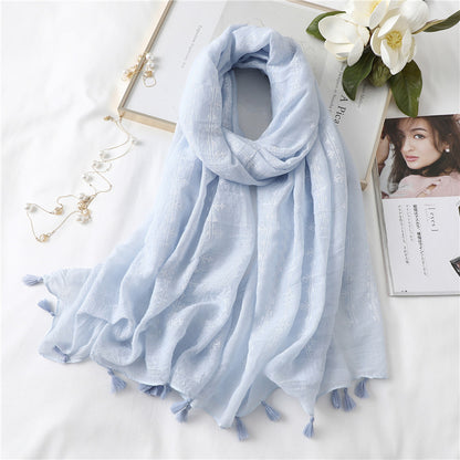 Fashion Tassel Cotton Linen Thin Yarn Scarf
