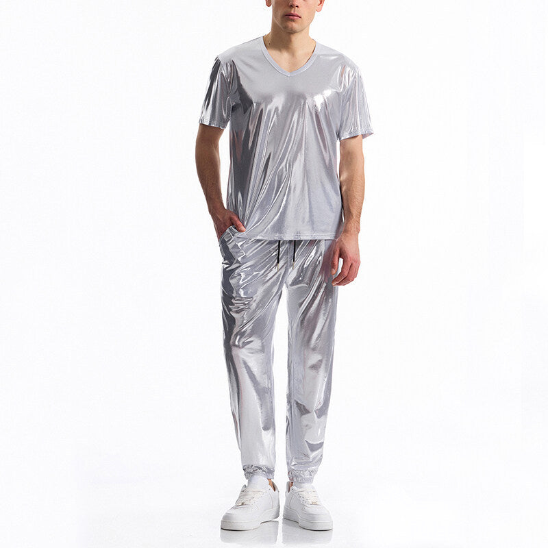 Men's Bright Surface Bronzing Disco Suit Model