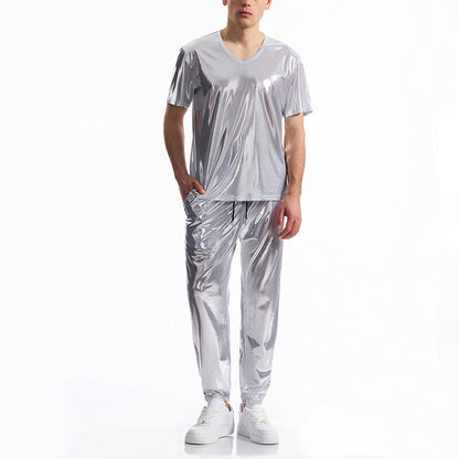 Men's Bright Surface Bronzing Disco Suit Model