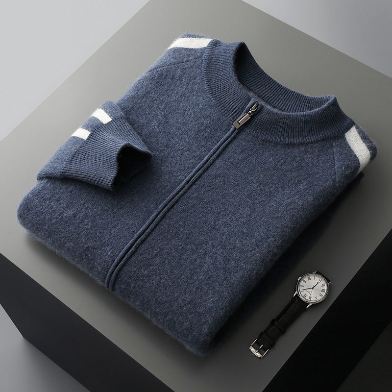 Fashionable All-match Casual Woolen Sweater Four Flat Air Layer Thickened Half Turtleneck Pure Wool Cardigan