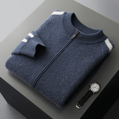 Fashionable All-match Casual Woolen Sweater Four Flat Air Layer Thickened Half Turtleneck Pure Wool Cardigan