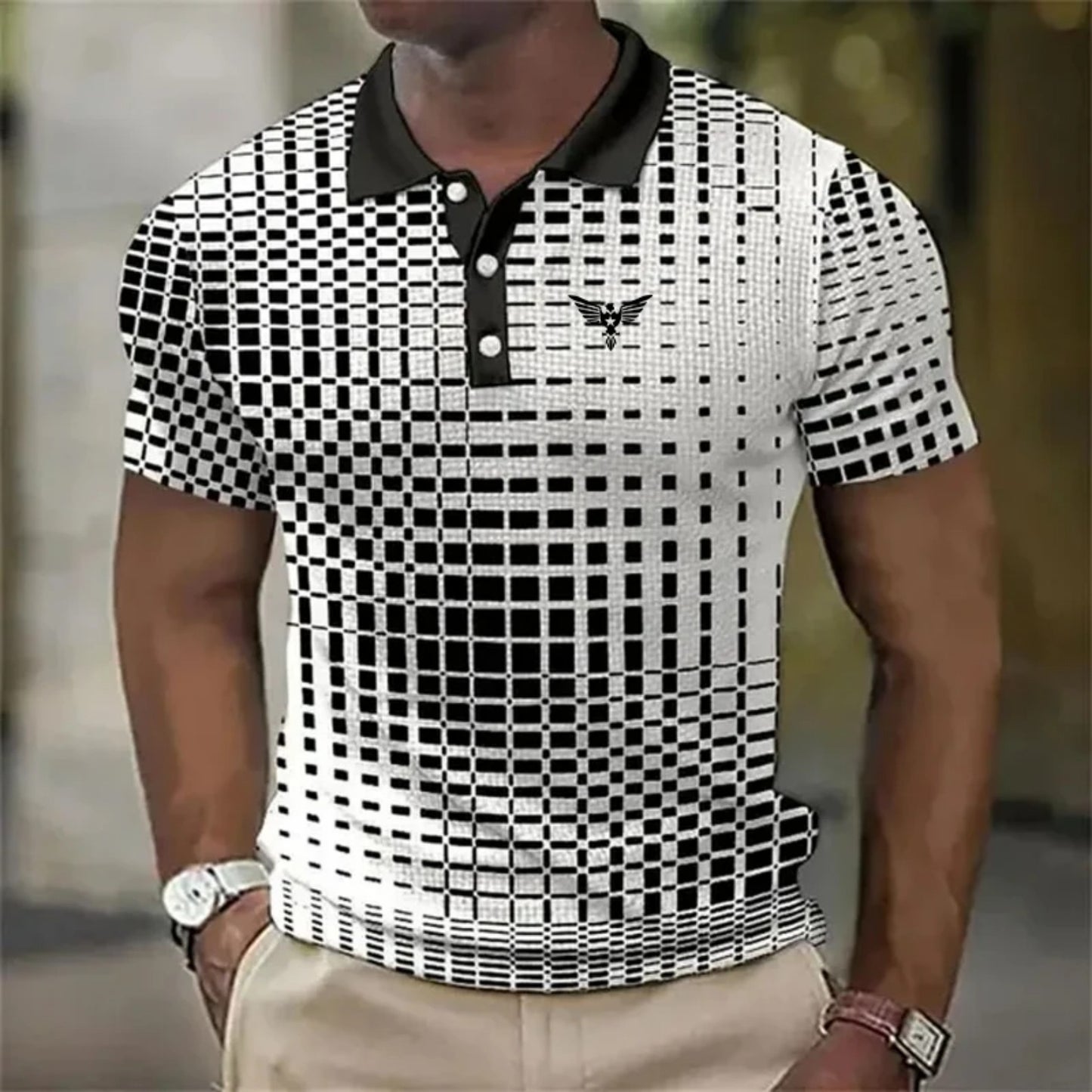 Men's Short-sleeved Polo Shirt Plaid Bat Pattern