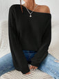 Commute Style Autumn And Winter New Personalized Off-the-shoulder Pullover Knitting Solid Color Loose Leisure All-matching Pullover Boat Neck Sweater