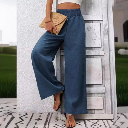 Cinched Pleated Loose Wide-leg Straight Pants