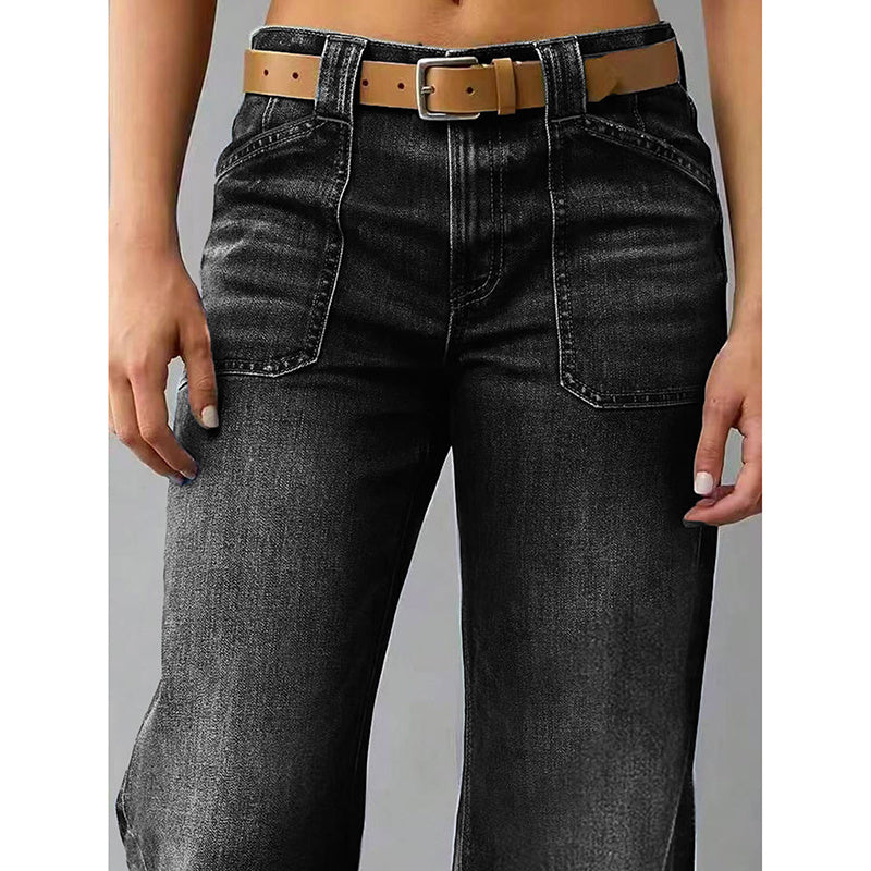 Wide Leg Straight Leg Jeans For Women High Waisted Loose Denim Pants, No Belt