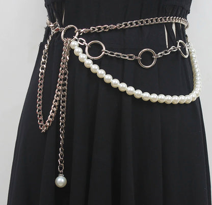 Fashion All-match Pearl Waist Chain Decoration Dress With Skirt Thin Belt Accessories