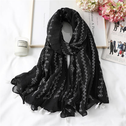 Fashion Tassel Cotton Linen Thin Yarn Scarf