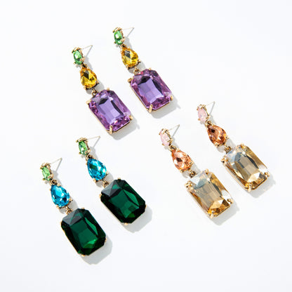 Series Geometric Square Water Drop Light Luxury Crystal Stud Earrings
