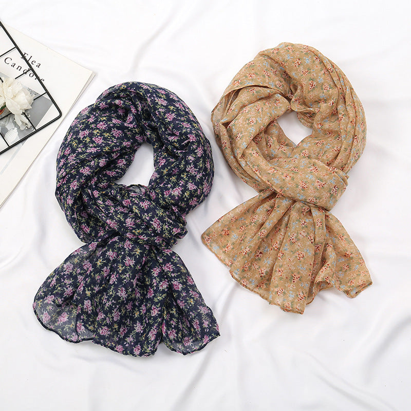 Fashion Floral Polyester Cotton Scarf Artistic Women